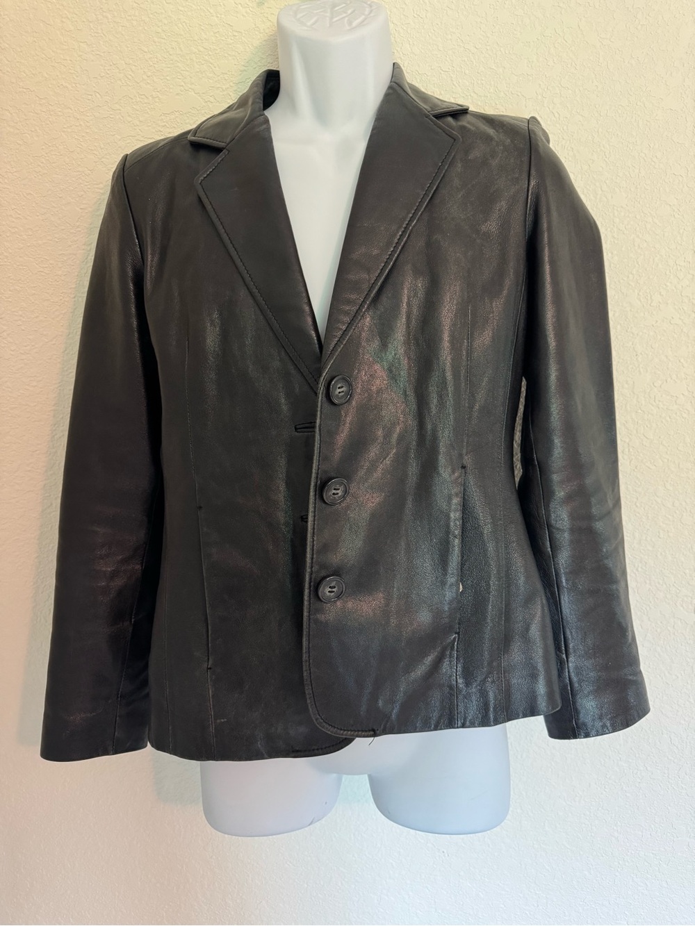 Covington Black Leather Jacket with Blue Accent Squares